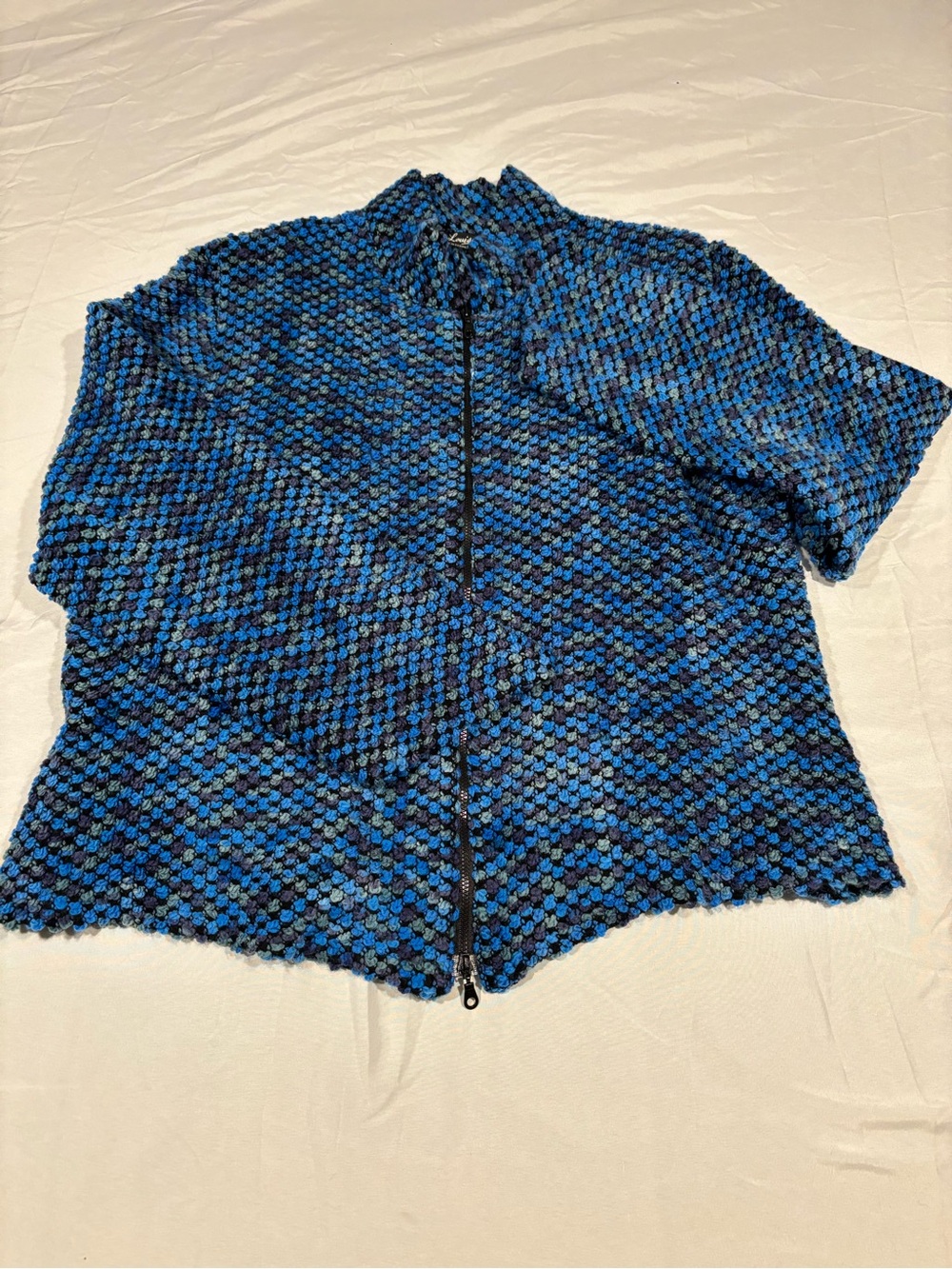 Louise Positano Italy Blue Majolica Luxury Linen Zip Jacket XL